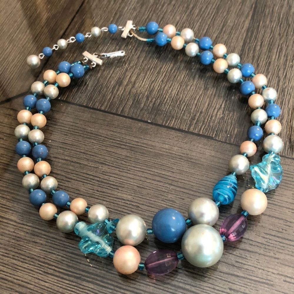 Vintage Japan Two Strand Blue Beads Necklace
